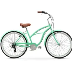 sixthreezero Women’s 7-Speed Beach Cruiser Bicycle Serenity Green with Brown Accents