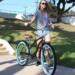 sixthreezero Women’s 7-Speed Beach Cruiser Bicycle Serenity Green with Brown Accents