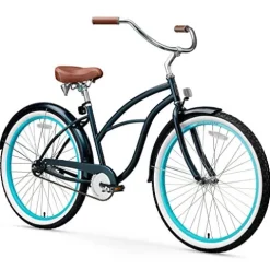 sixthreezero Women’s 1-Speed 26-Inch Beach Cruiser Bicycle Classic Dark Blue with Brown Seat/Grips