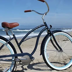 sixthreezero Women’s 1-Speed 26-Inch Beach Cruiser Bicycle Classic Dark Blue with Brown Seat/Grips