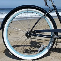 sixthreezero Women’s 1-Speed 26-Inch Beach Cruiser Bicycle Classic Dark Blue with Brown Seat/Grips