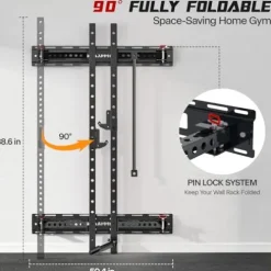 SkiPack Folding Squat Rack Wall Mounted with Weight Bench Black