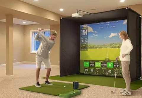 SkyTrak Golf Simulator Studio Pro Package with Metal Protective Case, Enclosure, Software, Hitting Mat, Projector, Ball Tray – Studio 12-12