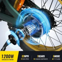 SMARTRAVEL Electric Bike 1200W Brushless Motor 32 MPH 20Ah Removable Battery 30 Miles Range 7 Speed GPS Tracker with APP Control 20″ Fat Tire Ebike for Adults ST202 Green