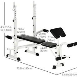 Soozier Adjustable Weight Bench with Squat Rack, Preacher Curl Pad, Leg Developer, Butterfly and Weight Storage Black and White