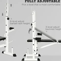 Soozier Adjustable Weight Bench with Squat Rack, Preacher Curl Pad, Leg Developer, Butterfly and Weight Storage Black and White