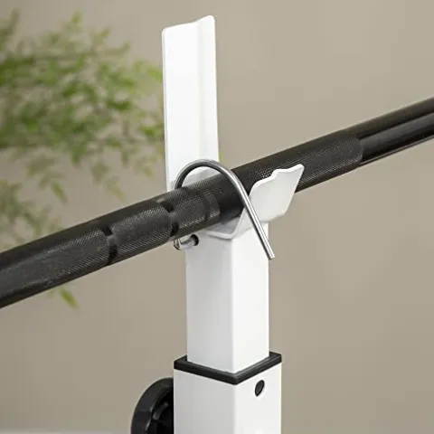 Soozier Adjustable Weight Bench with Squat Rack, Preacher Curl Pad, Leg Developer, Butterfly and Weight Storage Black and White