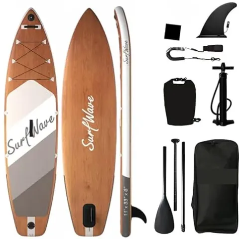 Spaboy Inflatable Stand-Up Surfboard Wood Grain Brown