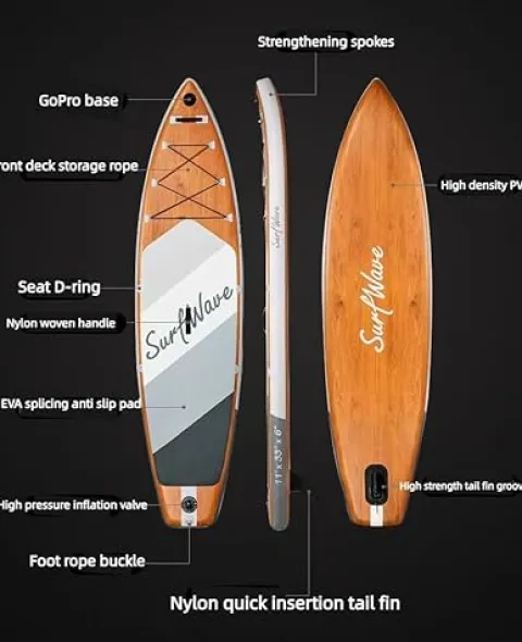 Spaboy Inflatable Stand-Up Surfboard Wood Grain Brown