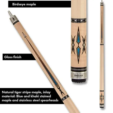 Spartan Billiards Pool Cue Stick Maple Blue Accents Multi