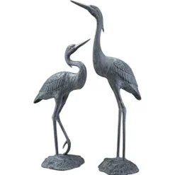 SPI Weathered Gray Finish Heron Pair Garden Sculpture Bronze