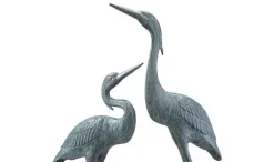 SPI Weathered Gray Finish Heron Pair Garden Sculpture Bronze