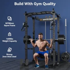 Sportsroyals Power Cage Multi-Function Power Rack with Adjustable Cable Crossover System Black