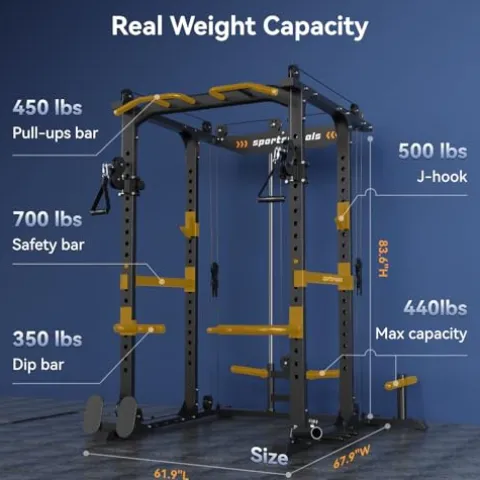 Sportsroyals Power Cage Multi-Function Power Rack with Adjustable Cable Crossover System Black