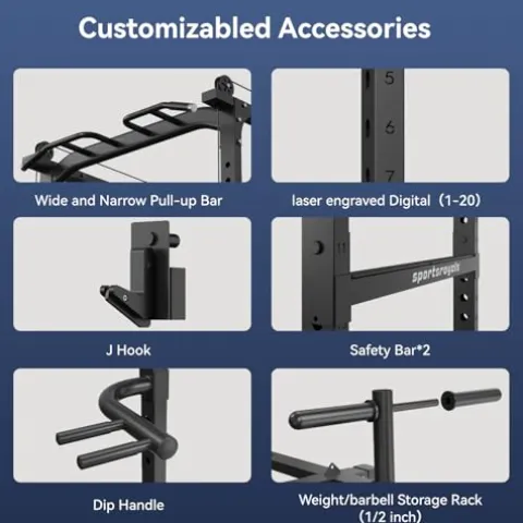 Sportsroyals Power Cage Multi-Function Power Rack with Adjustable Cable Crossover System Black