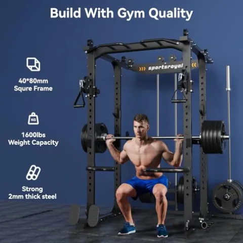 Sportsroyals Power Cage Multi-Function Power Rack with Adjustable Cable Crossover System Grey