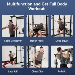 Sportsroyals Power Cage Multi-Function Power Rack with Adjustable Cable Crossover System Grey