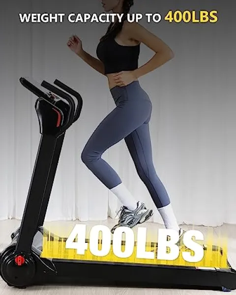 SPORTY&FIT Folding Treadmill 4.0Hp 400LBS Portable with LED Display Black