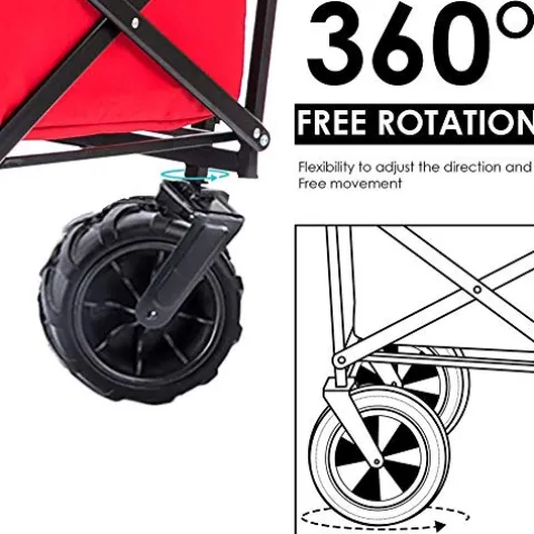 5sssallefaa Foldable Beach Cart Portable Garden Trolley 90kg Capacity Red