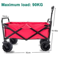 5sssallefaa Foldable Beach Cart Portable Garden Trolley 90kg Capacity Red