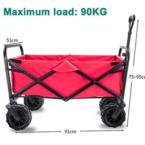 5sssallefaa Foldable Beach Cart Portable Garden Trolley 90kg Capacity Red