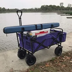 5sssallefaa Foldable Beach Cart Outdoor Folding Utility Wagon 4-Wheel Portable Fishing Trolley with Storage Basket