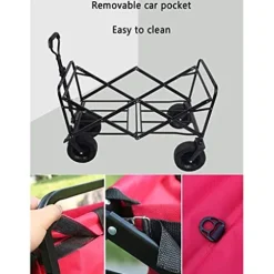 5sssallefaa Foldable Beach Cart Outdoor Folding Utility Wagon 4-Wheel Portable Fishing Trolley with Storage Basket