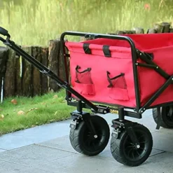 5sssallefaa Foldable Beach Cart Outdoor Folding Utility Wagon 4-Wheel Portable Fishing Trolley with Storage Basket