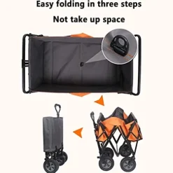 5sssallefaa Foldable Beach Cart Outdoor Folding Utility Wagon 4-Wheel Portable Fishing Trolley with Storage Basket