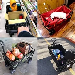 5sssallefaa Folding Camping Cart 4-Wheeled Utility Wagon Garden Trolley 100kg Load-Bearing