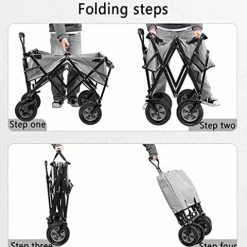 5sssallefaa Folding Utility Wagon 4-Wheeled Outdoor Cart with Brake 100KG Load Capacity