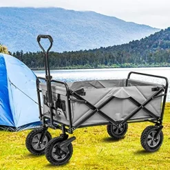 5sssallefaa Folding Utility Wagon 4-Wheeled Outdoor Cart with Brake 100KG Load Capacity