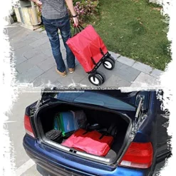 5sssallefaa Outdoor Folding Garden Trolley Cart Heavy Duty Red