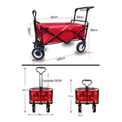 5sssallefaa Outdoor Folding Garden Trolley Cart Heavy Duty Red
