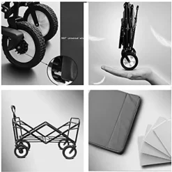 5sssallefaa Outdoor Folding Wagon All Terrain Cart with Dining Table Green 85 * 50cm