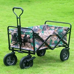 5sssallefaa Pull Along Folding Wagon Aluminium 80kg Portable Garden Cart with 4 Wheels Steel Brakes Forest Camouflage