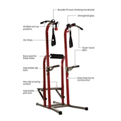Stamina X Fortress Power Tower with Plyo Box – Dip Bar Pull Up Bar Station – Red