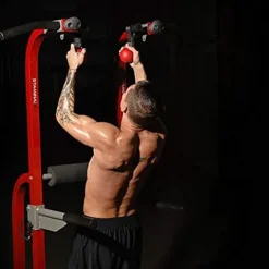 Stamina X Fortress Power Tower with Plyo Box – Dip Bar Pull Up Bar Station – Red