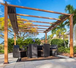 STC Valve 10′ H x 11′ W x 11′ D Pergola Cocoa, Sand, White