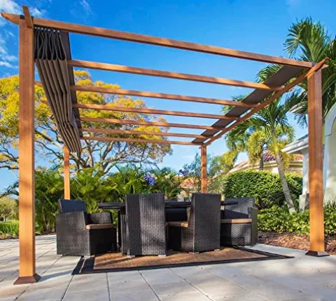 STC Valve 10′ H x 11′ W x 11′ D Pergola Cocoa, Sand, White