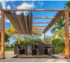 STC Valve 10′ H x 11′ W x 11′ D Pergola Cocoa, Sand, White