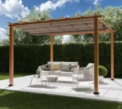 STC Valve 10′ H x 11′ W x 11′ D Pergola Cocoa, Sand, White