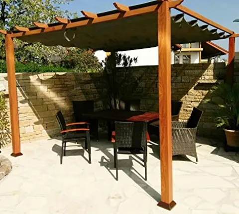 STC Valve 10′ H x 11′ W x 11′ D Pergola Cocoa, Sand, White