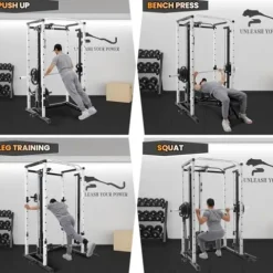 STMHOM Power Cage 1600 Lbs with Smithbar & LAT Pulldown White