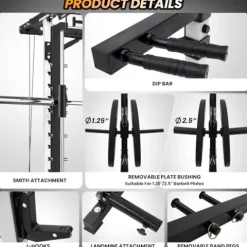 STMHOM Power Cage Smithbar White, 2000 Lbs Power Rack with Cable Crossover System, Multi-Functional Squat Rack with LAT Pulldown for Home Gym