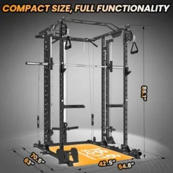 STMHOM Power Cage with Smithbar, 2000 Lbs Rack, Cable Crossover, LAT Pulldown, Black