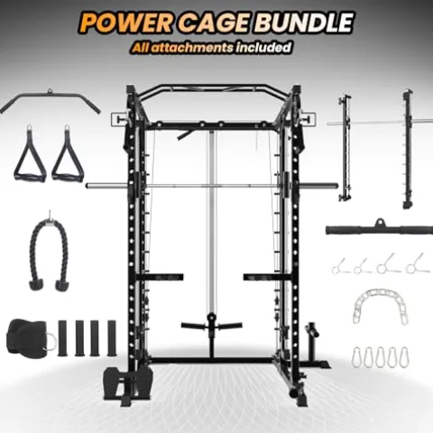 STMHOM Power Cage with Smithbar, 2000 Lbs Rack, Cable Crossover, LAT Pulldown, Black