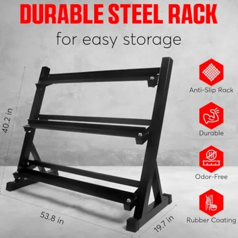 StrengthUSA Rubber Hex Dumbbell Set with Rack 550 lbs Black