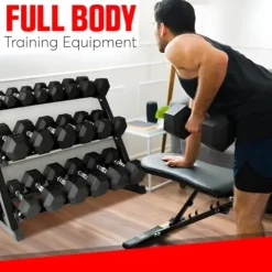 StrengthUSA Rubber Hex Dumbbell Set with Rack 550 lbs Black