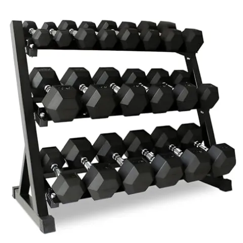 StrengthUSA Rubber Hex Dumbbell Set with Rack 450 lbs Black